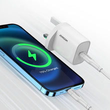 Заредете изображение във визуализатора на галерията – Joyroom Fast USB Type C PD Charger 20W UK Plug White (L-P201) - TopMag

