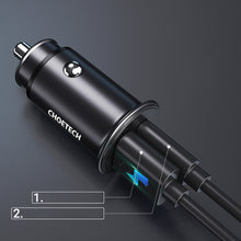 Заредете изображение във визуализатора на галерията – Choetech dual-port fast car charger PD USB Type C + QC3.0 USB-A 30W 5A black (TC0006) - TopMag
