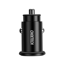 Заредете изображение във визуализатора на галерията – Choetech dual-port fast car charger PD USB Type C + QC3.0 USB-A 30W 5A black (TC0006) - TopMag
