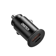 Заредете изображение във визуализатора на галерията – Choetech dual-port fast car charger PD USB Type C + QC3.0 USB-A 30W 5A black (TC0006) - TopMag
