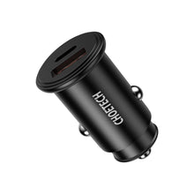 Заредете изображение във визуализатора на галерията – Choetech dual-port fast car charger PD USB Type C + QC3.0 USB-A 30W 5A black (TC0006) - TopMag

