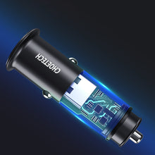 Заредете изображение във визуализатора на галерията – Choetech dual-port fast car charger PD USB Type C + QC3.0 USB-A 30W 5A black (TC0006) - TopMag
