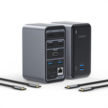Заредете изображение във визуализатора на галерията – Choetech 15in1 HUB multi-functional USB Type C PD 100W - 4x USB 3.2 Gen1 (USB 3.0) / 4x USB Type C / 3x HDMI 4K / 1x VGA 1080p / 1x RJ45 1Gbps / 1x 3.5 mm mini jack / 1x DC gray (HUB- M21) - TopMag
