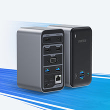 Заредете изображение във визуализатора на галерията – Choetech 15in1 HUB multi-functional USB Type C PD 100W - 4x USB 3.2 Gen1 (USB 3.0) / 4x USB Type C / 3x HDMI 4K / 1x VGA 1080p / 1x RJ45 1Gbps / 1x 3.5 mm mini jack / 1x DC gray (HUB- M21) - TopMag

