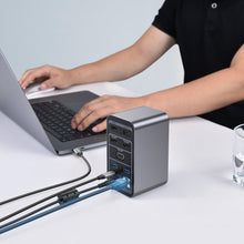 Заредете изображение във визуализатора на галерията – Choetech 15in1 HUB multi-functional USB Type C PD 100W - 4x USB 3.2 Gen1 (USB 3.0) / 4x USB Type C / 3x HDMI 4K / 1x VGA 1080p / 1x RJ45 1Gbps / 1x 3.5 mm mini jack / 1x DC gray (HUB- M21) - TopMag
