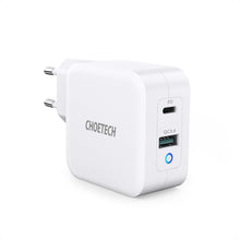 Заредете изображение във визуализатора на галерията – Choetech fast GaN wall charger USB Type C PD USB-A QC3.0 65W 3,25A white (PD8002) - TopMag
