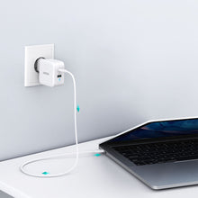 Заредете изображение във визуализатора на галерията – Choetech fast GaN wall charger USB Type C PD USB-A QC3.0 65W 3,25A white (PD8002) - TopMag
