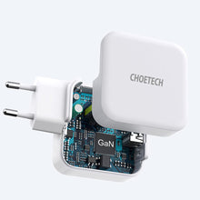 Заредете изображение във визуализатора на галерията – Choetech fast GaN wall charger USB Type C PD USB-A QC3.0 65W 3,25A white (PD8002) - TopMag
