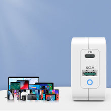 Заредете изображение във визуализатора на галерията – Choetech fast GaN wall charger USB Type C PD USB-A QC3.0 65W 3,25A white (PD8002) - TopMag
