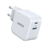 Заредете изображение във визуализатора на галерията – Choetech fast wall charger QC PD 38W 5A USB Type C + USB-A white (PD5002-EU) - TopMag
