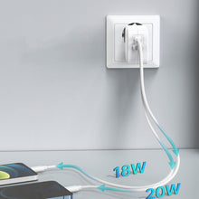 Заредете изображение във визуализатора на галерията – Choetech fast wall charger QC PD 38W 5A USB Type C + USB-A white (PD5002-EU) - TopMag
