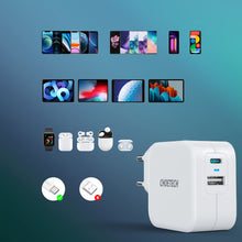 Заредете изображение във визуализатора на галерията – Choetech fast wall charger QC PD 38W 5A USB Type C + USB-A white (PD5002-EU) - TopMag
