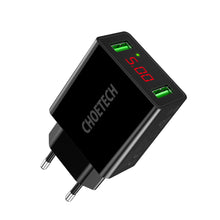 Заредете изображение във визуализатора на галерията – Choetech dual-port wall charger with digital display 11W 2 x USB-A EU plug black (C0028) - TopMag
