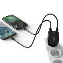 Заредете изображение във визуализатора на галерията – Choetech dual-port wall charger with digital display 11W 2 x USB-A EU plug black (C0028) - TopMag
