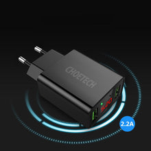Заредете изображение във визуализатора на галерията – Choetech dual-port wall charger with digital display 11W 2 x USB-A EU plug black (C0028) - TopMag
