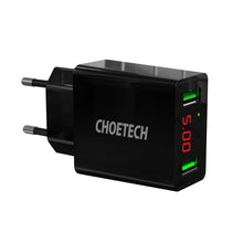 Заредете изображение във визуализатора на галерията – Choetech dual-port wall charger with digital display 11W 2 x USB-A EU plug black (C0028) - TopMag
