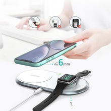 Заредете изображение във визуализатора на галерията – Choetech Qi 2in1 wireless charger for smartphones / Apple Watch with stand (MFI) USB Type C white (T317) - TopMag
