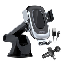 Заредете изображение във визуализатора на галерията – Choetech wireless car smartphone charger Qi 15W with phone holder 3in1 windshield cockpit air vent black (T542-S) - TopMag
