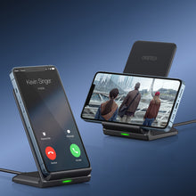 Заредете изображение във визуализатора на галерията – Choetech two-coil fast wireless charger 15W stand black + 1.2m micro USB cable (T524-F) - TopMag
