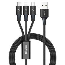 Заредете изображение във визуализатора на галерията – Baseus Rapid 3in1 USB cable - USB Type C / Lightning / micro USB for charging and data transfer (Lightning) 1.2m black (CAJS000001) - TopMag
