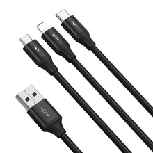 Заредете изображение във визуализатора на галерията – Baseus Rapid 3in1 USB cable - USB Type C / Lightning / micro USB for charging and data transfer (Lightning) 1.2m black (CAJS000001) - TopMag
