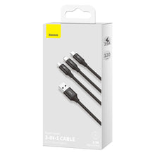 Заредете изображение във визуализатора на галерията – Baseus Rapid 3in1 USB cable - USB Type C / Lightning / micro USB for charging and data transfer (Lightning) 1.2m black (CAJS000001) - TopMag

