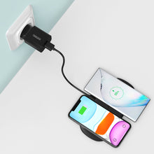 Заредете изображение във визуализатора на галерията – Choetech five-coil wireless dual fast charger 7.5W*2 (max 10W) + wall charger + USB Type C cable 1m black (T535-S) - TopMag
