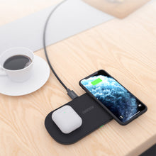 Заредете изображение във визуализатора на галерията – Choetech five-coil wireless dual fast charger 7.5W*2 (max 10W) + wall charger + USB Type C cable 1m black (T535-S) - TopMag
