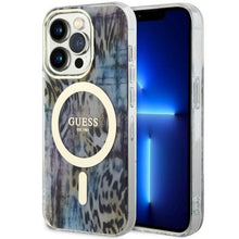 Заредете изображение във визуализатора на галерията – Guess GUHMP14XHLEOPWB iPhone 14 Pro Max 6.7" blue/blue hardcase Leopard MagSafe
