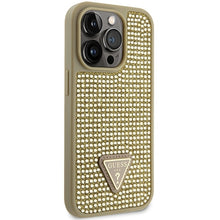 Заредете изображение във визуализатора на галерията – Original Case GUESS Rhinestone Triangle hardcase GUHCP14XHDGTPD for Iphone 14 Pro gold
