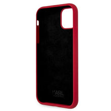 Заредете изображение във визуализатора на галерията – Original KARL LAGERFELD Case Silicone Stack Logo KLHCN61SLKLRE for Iphone 11/XR red
