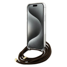 Заредете изображение във визуализатора на галерията – Original faceplate case GUESS GUHCP15XHC4SEW for iPhone 15 Pro Max (Crossbody Cord 4G Print / brown)

