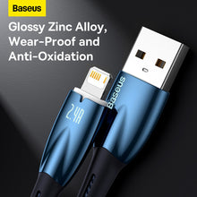 Заредете изображение във визуализатора на галерията – BASEUS cable USB A to Apple Lightning 8-pin 2,4A Glimmer Series CADH000303 2m blue
