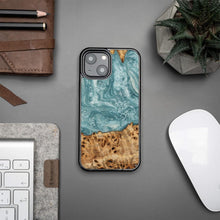 Заредете изображение във визуализатора на галерията – Wood and Resin Case for iPhone 13 Mini Bewood Unique Uranus - Blue and White
