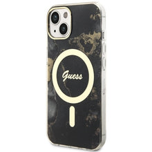 Заредете изображение във визуализатора на галерията – Original Case GUESS hardcase Golden Marble MagSafe GUHMP14SHTMRSK for Iphone 14 black
