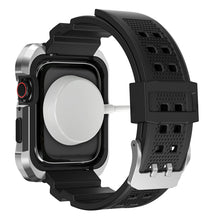 Заредете изображение във визуализатора на галерията – Kingxbar CYF134 2in1 Rugged Case for Apple Watch 8, 7 (45 mm) Stainless Steel with Strap Silver

