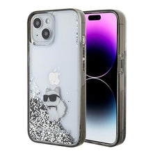 Заредете изображение във визуализатора на галерията – Original KARL LAGERFELD Case Liquid Glitter Choupette KLHCP15SLKCNSK for Iphone 15 Transparent
