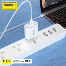 Заредете изображение във визуализатора на галерията – Foneng Wall charger EU39 - Type C - PD 20W 3A with Type C to Type C cable white
