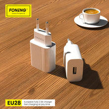 Заредете изображение във визуализатора на галерията – Foneng Wall charger EU28 - USB - 2,4A with USB to Lightning cable white

