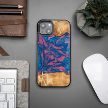 Заредете изображение във визуализатора на галерията – Bewood Unique Vegas wood and resin case for iPhone 13 - pink and blue
