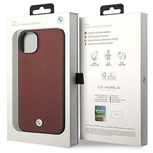 Заредете изображение във визуализатора на галерията – Case BMW BMHCP14S22RFGR iPhone 14 6.1" Burgundy/burgundy Leather Diamond Pattern
