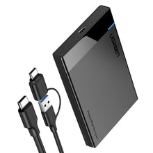 Заредете изображение във визуализатора на галерията – Ugreen adapter enclosure for SATA 2.5'' drive bay USB C 3.0 black (US221)
