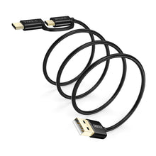 Заредете изображение във визуализатора на галерията – Choetech 2in1 USB - USB Type C / micro USB charging data cable 1,2m black (XAC-0012-101BK)
