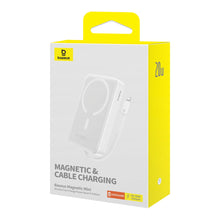 Заредете изображение във визуализатора на галерията – Baseus Magnetic Mini MagSafe 10000mAh 20W powerbank with built-in Lightning cable - white + Baseus Simple Series USB-C - USB-C 60W 0.3m cable
