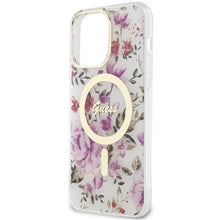 Заредете изображение във визуализатора на галерията – Original Case GUESS hardcase Flower MagSafe GUHMP14LHCFWST for Iphone 14 Pro transparent
