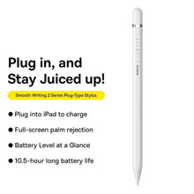 Заредете изображение във визуализатора на галерията – BASEUS smooth writing capacitive Stylus Writing 2 Lite LED (active version + wirelles + cable USB A to Lightning 8-pin) 130 mAh white P80015806211-02/BS-PS030

