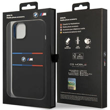 Заредете изображение във визуализатора на галерията – BMW M Silicone Tricolor Lines case for iPhone 15 / 14 / 13 - black

