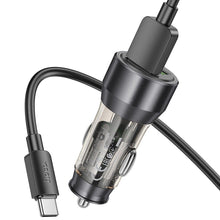 Заредете изображение във визуализатора на галерията – HOCO car charger 2 x USB QC3.0 18W + cable USB to Type C NZ12 transpatent black
