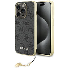 Заредете изображение във визуализатора на галерията – Guess GUHCP15LGF4GGR iPhone 15 Pro 6.1" gray/gray hardcase 4G Charms Collection
