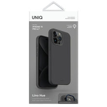 Заредете изображение във визуализатора на галерията – Uniq Lino Hue iPhone 15 Pro Max 6.7" case Magclick Charging gray/charcoal gray
